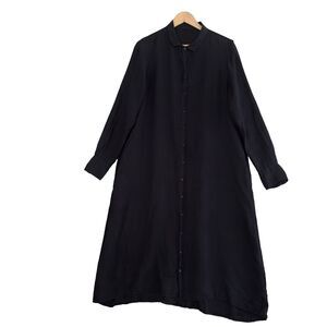 CP Shades Linen Midi Shirt Dress Womens M Black Long Sleeve Button Front